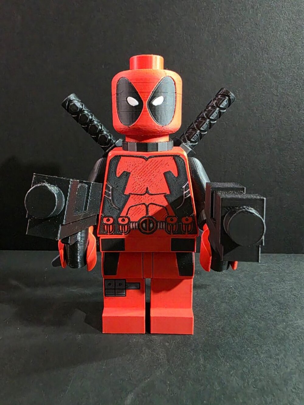8 1/4" 3D printed Lego Deadpool.